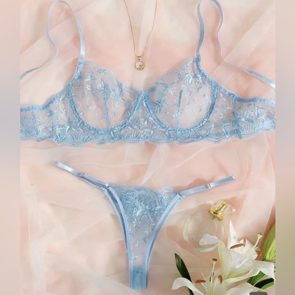 Allure Other - NWOT Elegant Blue Floral Lace Lingerie Set!
